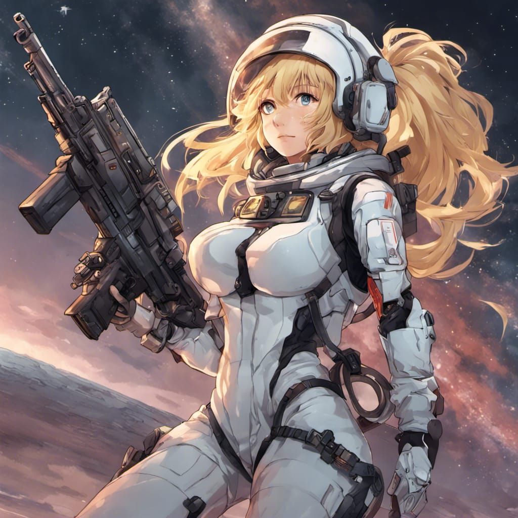 Anime Style Blonde in Spacesuit with Gun