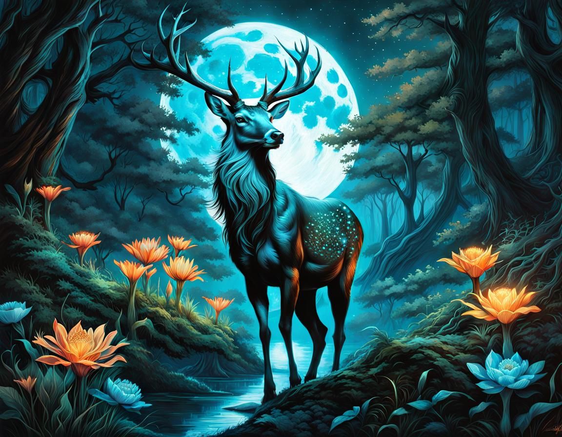 Bioluminescent Elf in Enchanted Forest