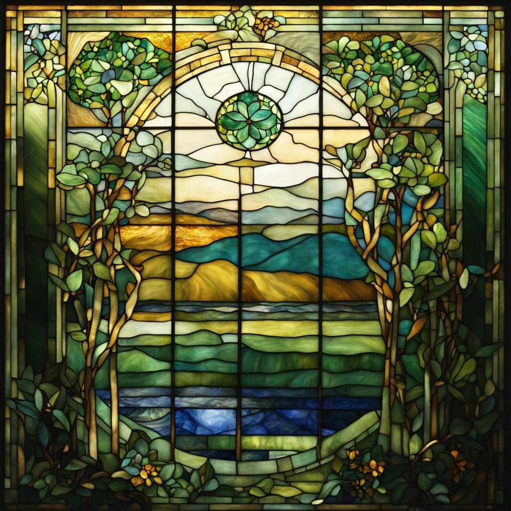 Ethereal Art Nouveau Stained Glass Masterpiece