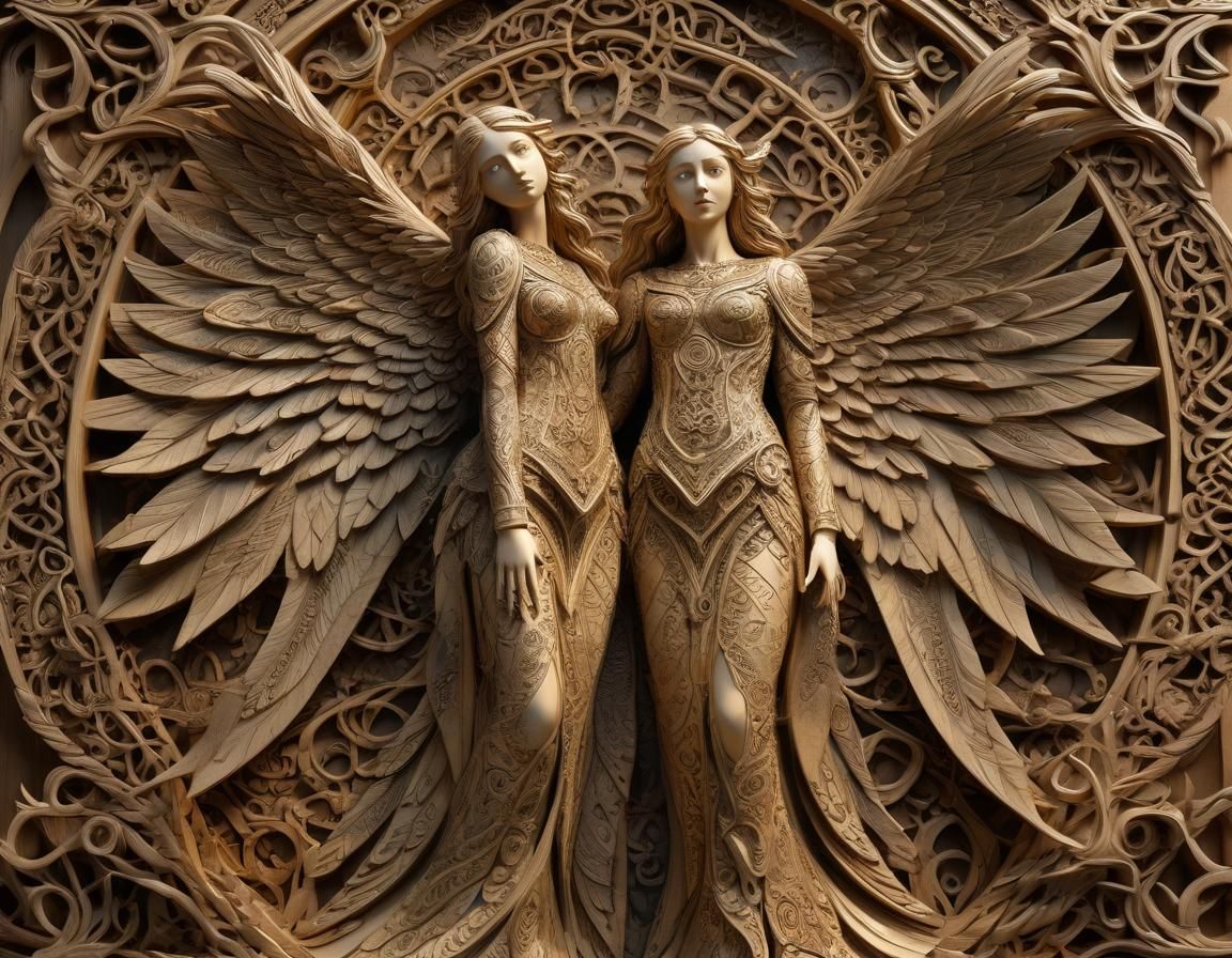 Cosmic Angel Sculpture in Mystical Forest