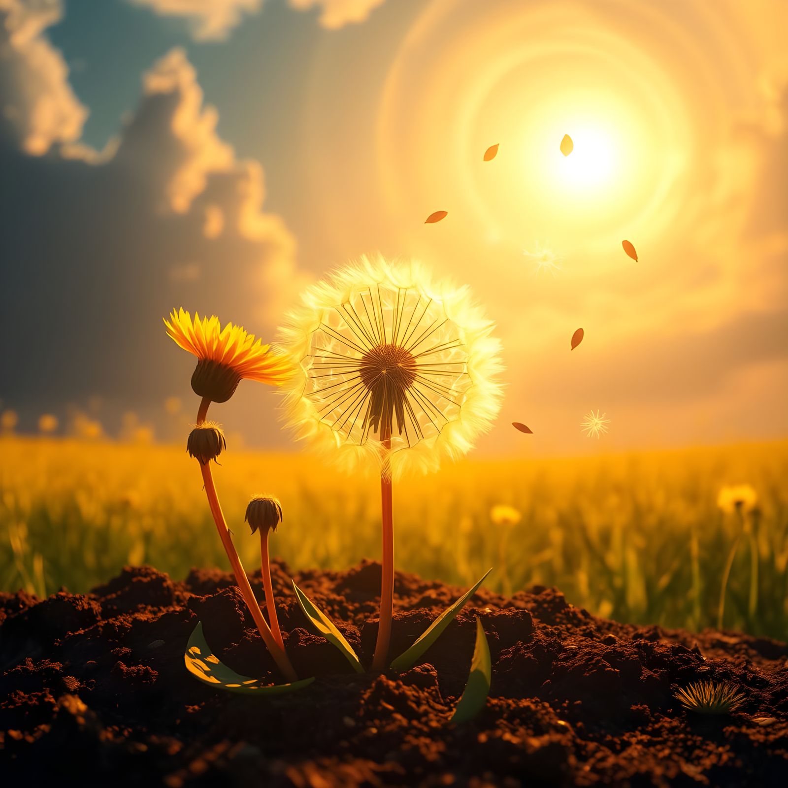 Surreal Dandelion Bloom in Vibrant Colors