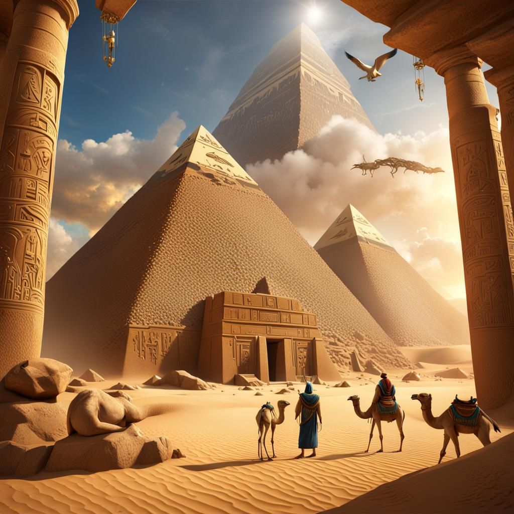 Thoth Inscribing Glyphs at Pyramid Doorway