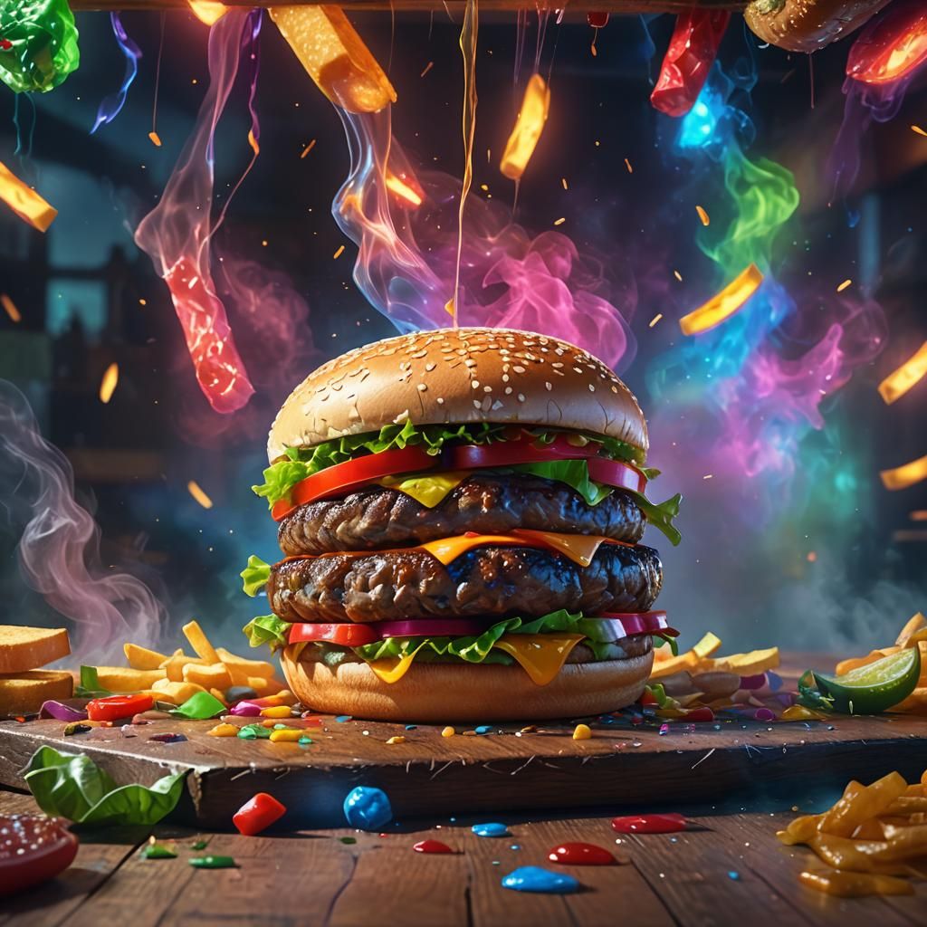 Fantasy Burger Concept Art in Acrylic Textures