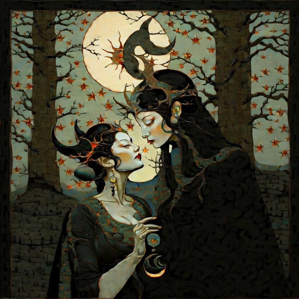 Surreal Sky: Sun, Moon, and Antlered Figure