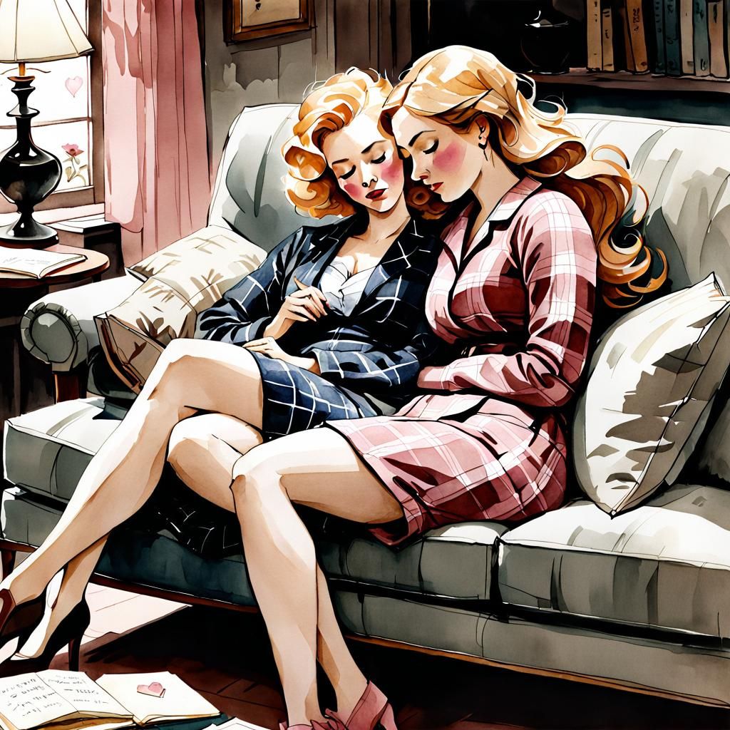 Romantic Couple Snuggled with Roses: Watercolor Illustration