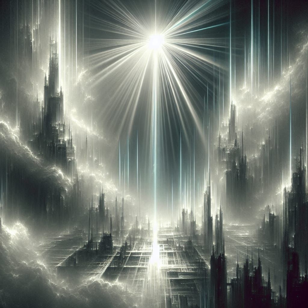Ethereal Cyberpunk Cityscape with Divine Light