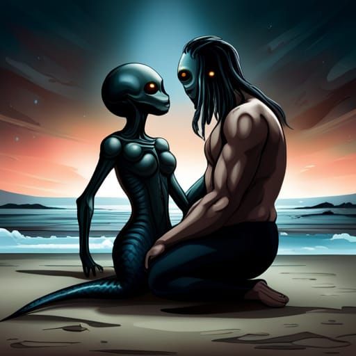 Humanoid Alien Intimacy: Provocative AI Image