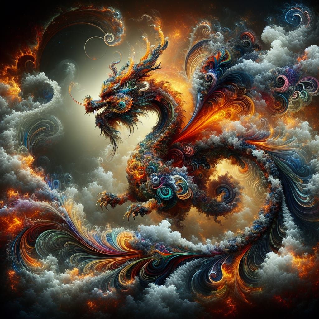 Fiery Fractal Dragon in Art Deco Style