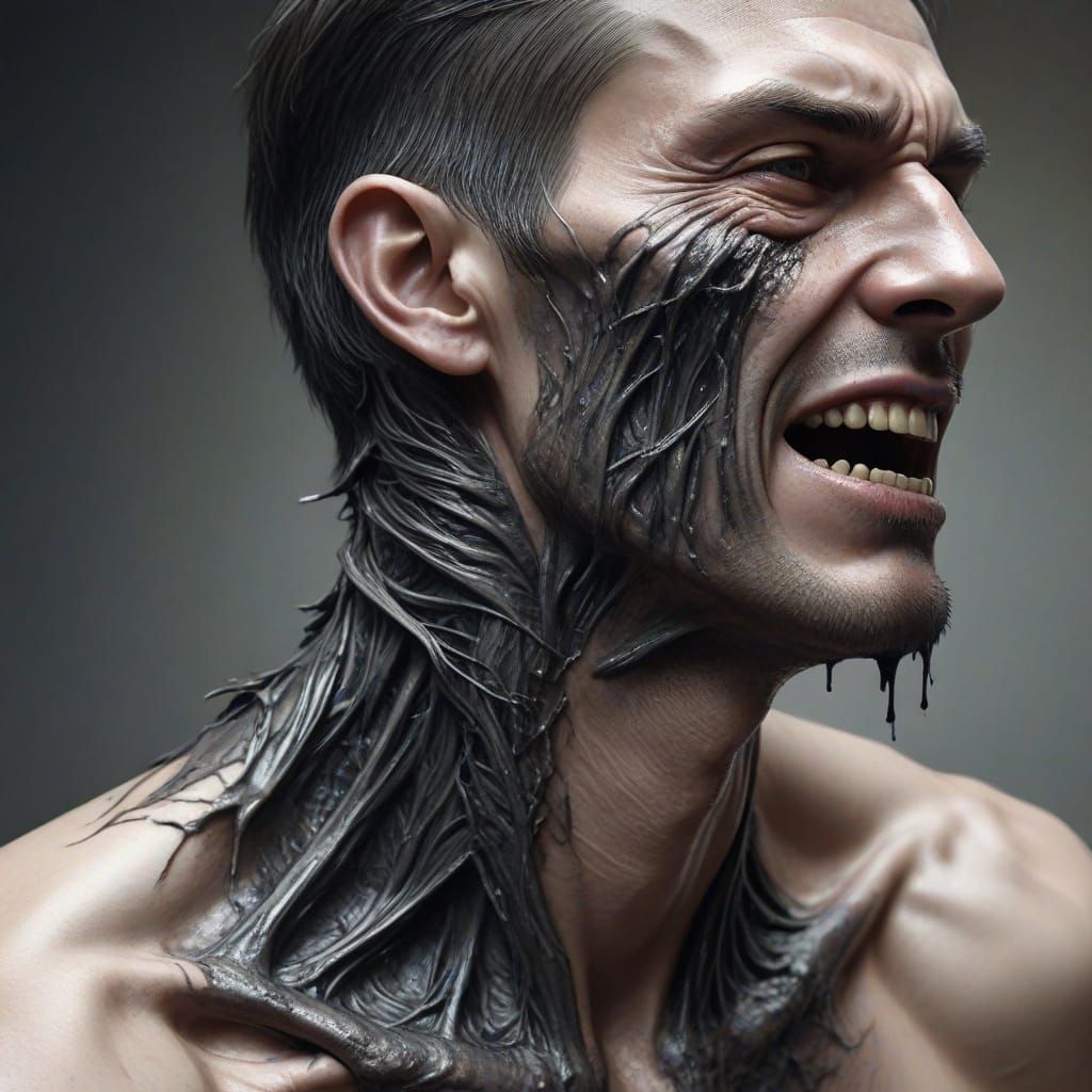 Grotesque Growth: Sinister Horror in Charcoal Style