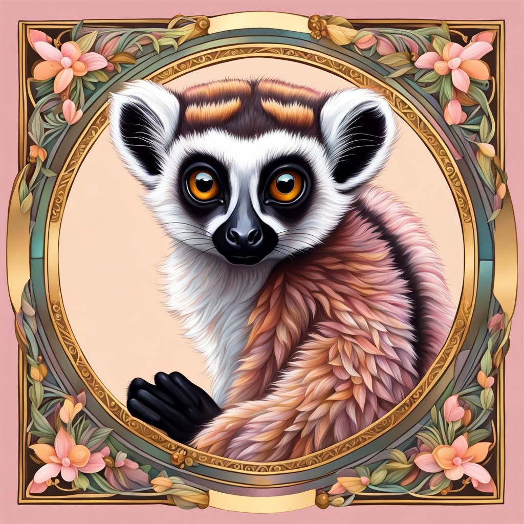 Endearing Lemur Portrait in Pastel Illustration Style