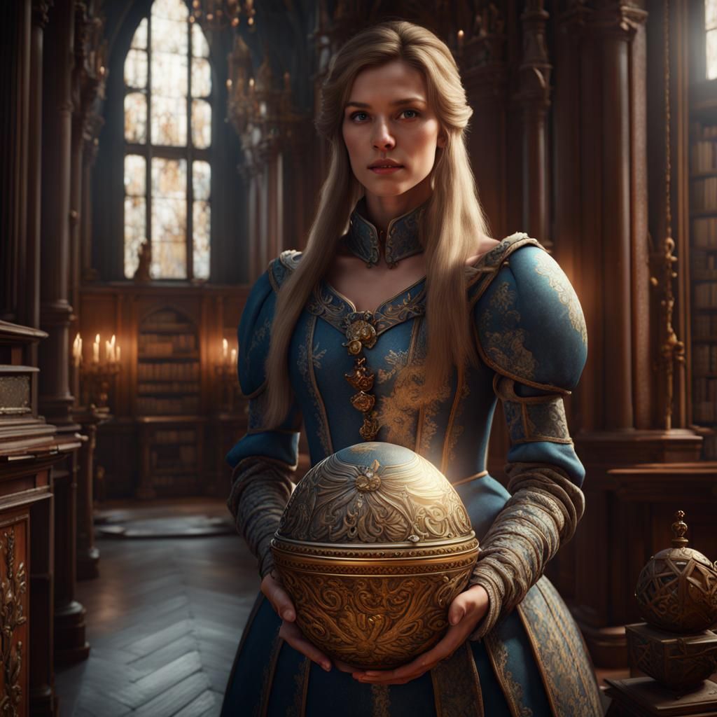 Medieval Soldier with Faberge Egg, Detailed Matte Painting