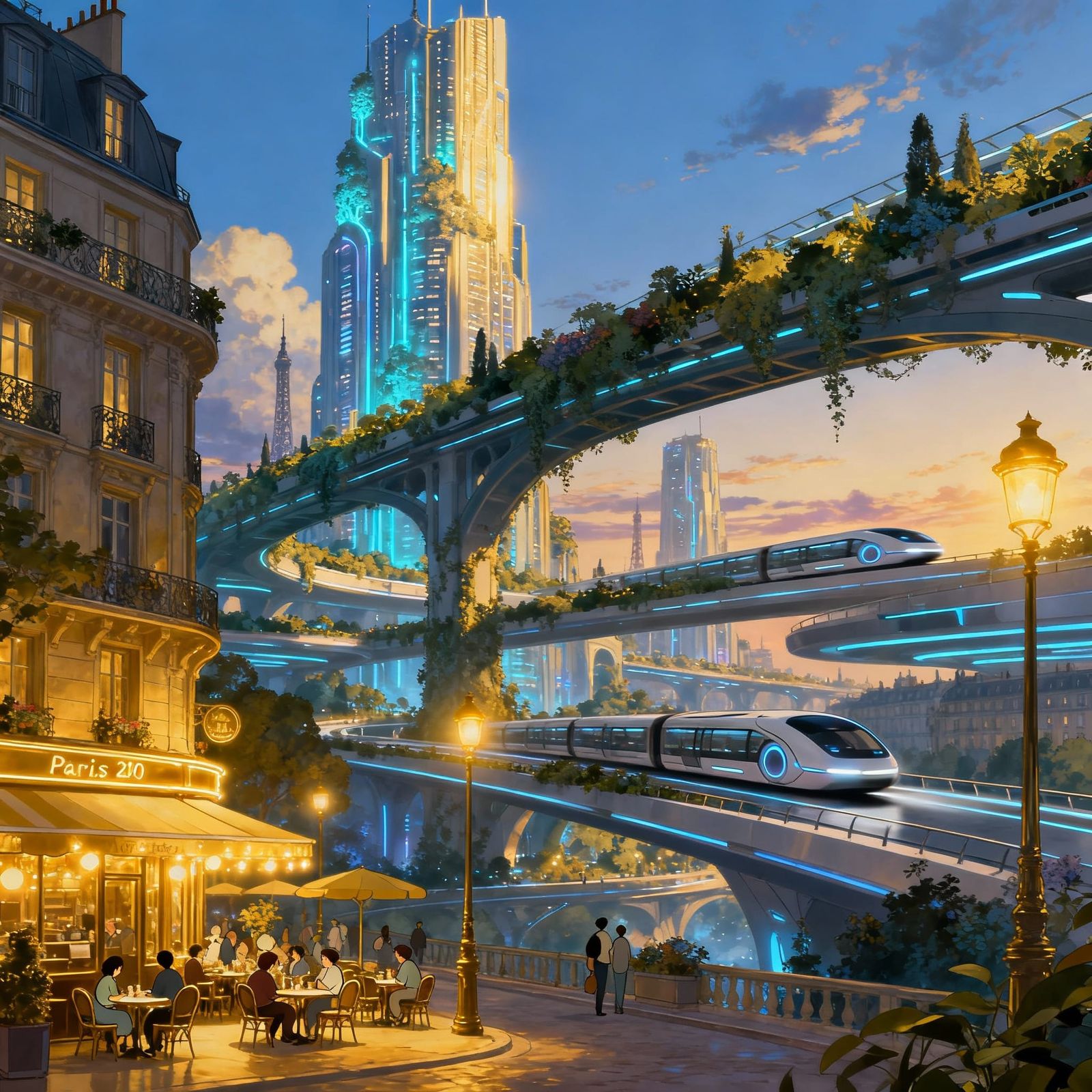 Paris 2050: Utopian Metropolis with Bioluminescent Skyscrape...