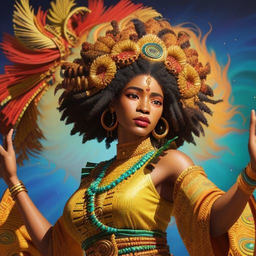 Dancing Oya: Afro-Caribbean Art in 3D Illustration