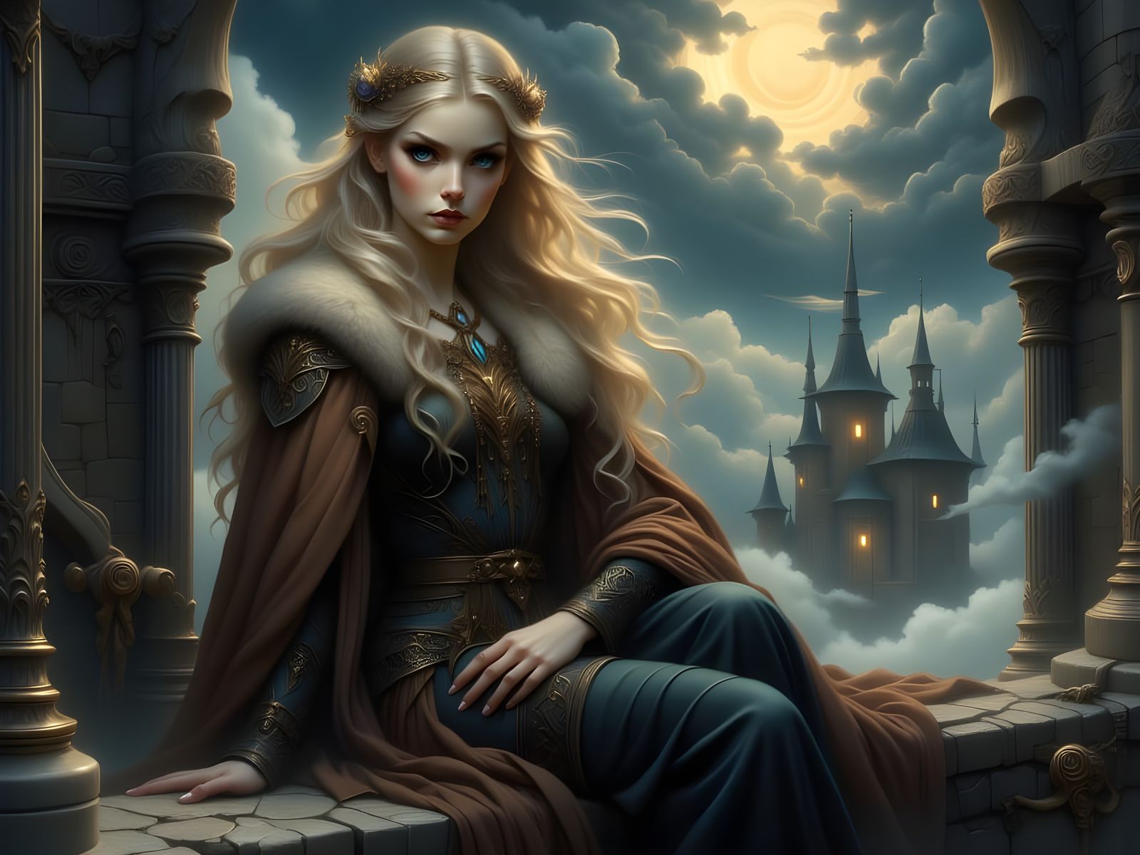 Ethereal Norse Goddess in Dark, Gothic Castle Keep