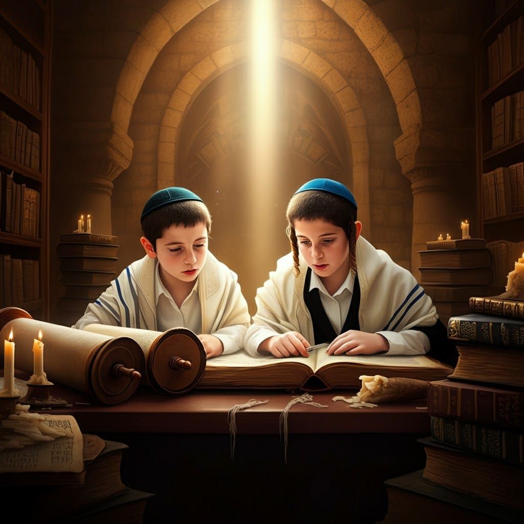 Two Young Talmudic Scholars in Fervent Discussion