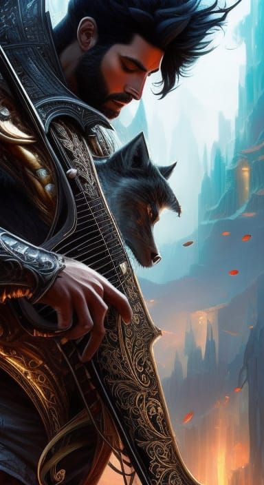 Dreamy Guitarist in Composite Art Style