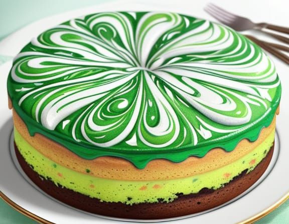 Vibrant Marble Cake With Green Frosting Digital Painting