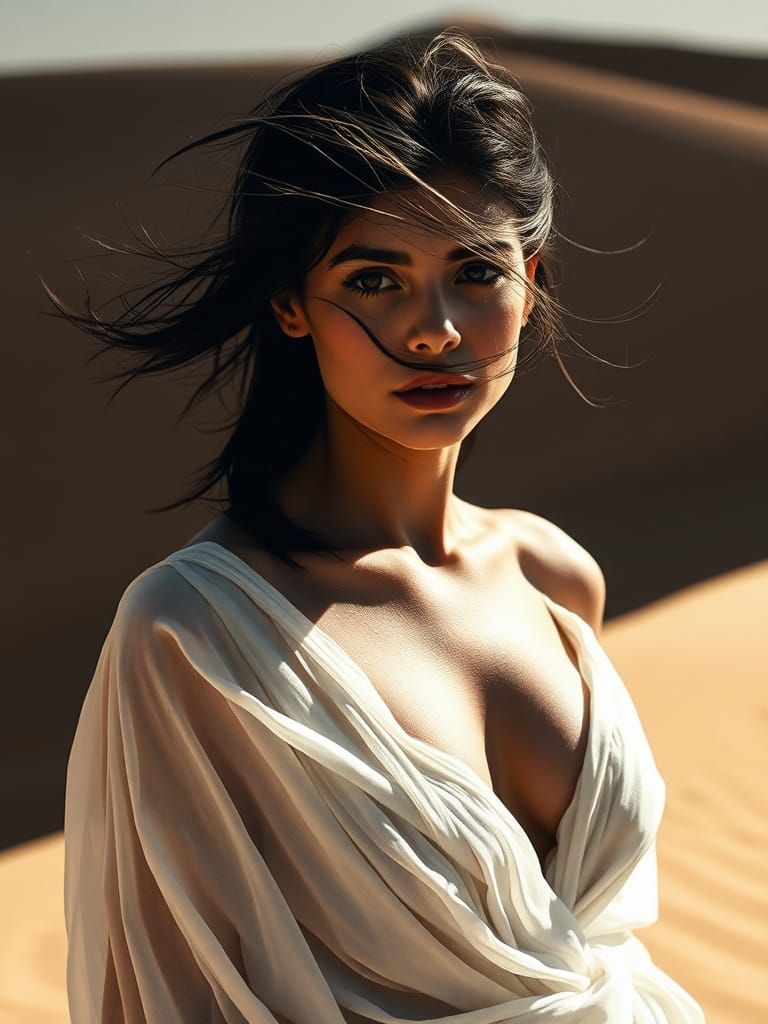 Desert Siren: A Monochromatic Portrait in Chiaroscuro Style