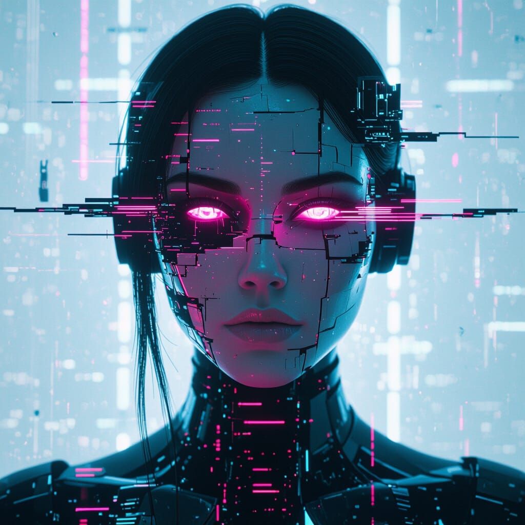 Futuristic Oracle: Digital Ghost in Vaporwave Style