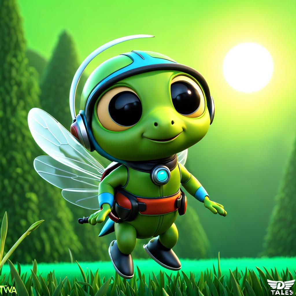 Cartoon Baby Fly in Meadow: 3D Digital Art