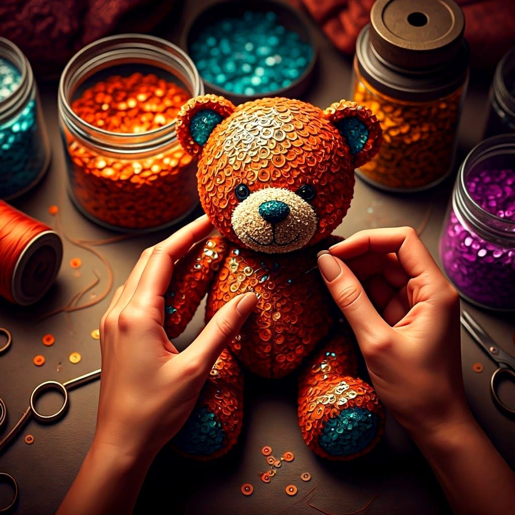 Vibrant Sequin Teddy Bear in Intricate Detail