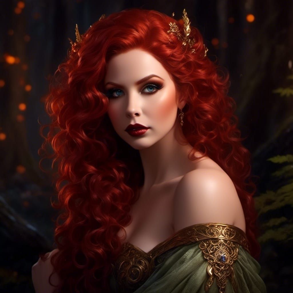 Red-Headed Hedge Witch Portrait with Dramatic Lighting