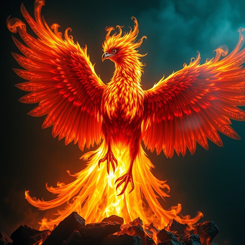 Fiery Phoenix Rises from the Ashes in Hyper-Realistic Glory
