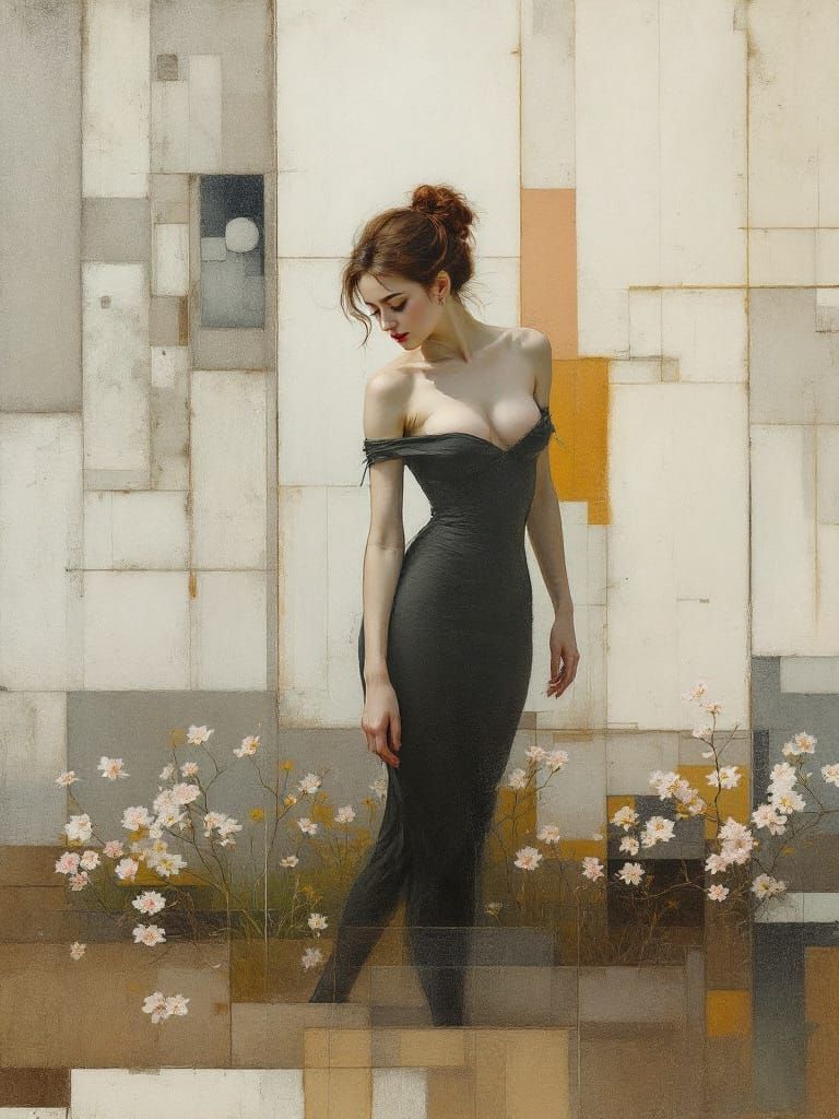 Geometric Blooms and Pin-Up Fusion as Drybrush Painting