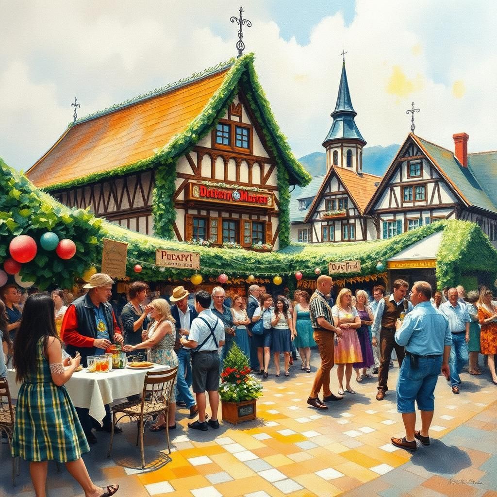 Oktoberfest Celebration in Gouache Impressionist Style