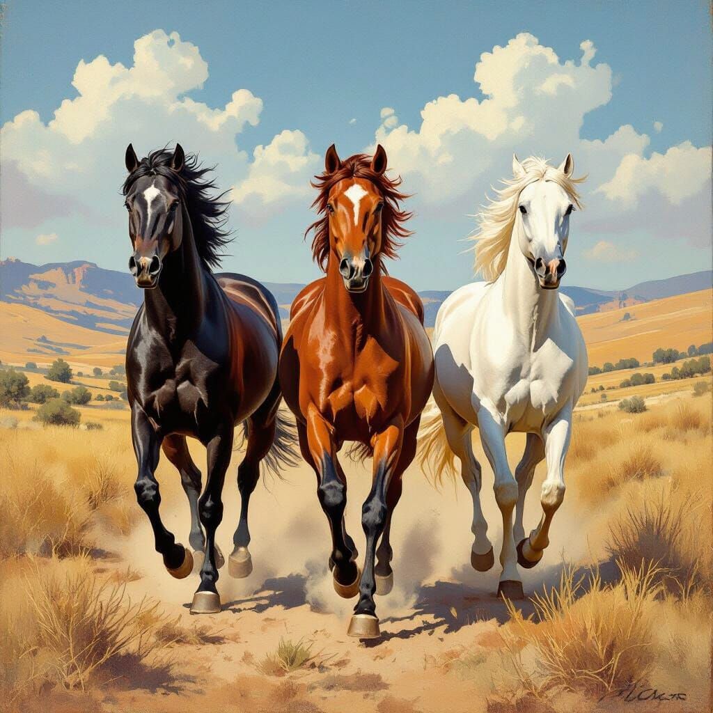 Horses Galloping in a Vintage Western Landscape