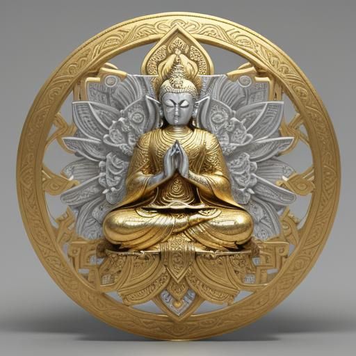 Gold and Silver Wedding Ring with Lotus and Cross