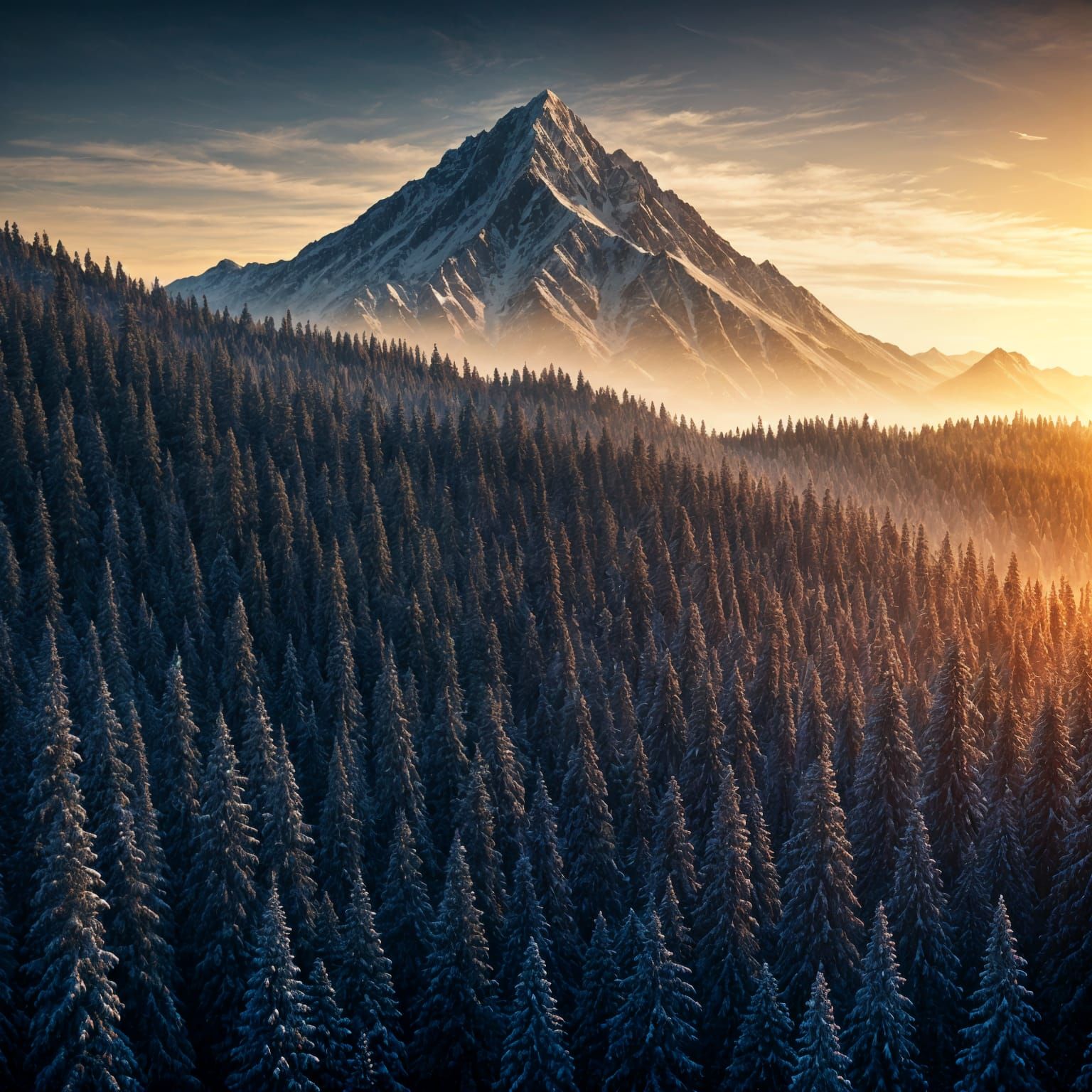 Epic Winter Sunset in a Majestic Mountain Forest