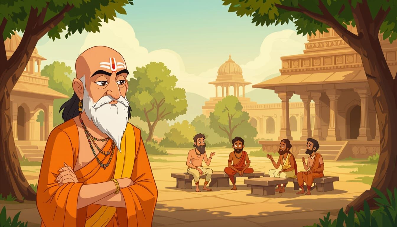 Wise Acharya Chanakya in Cartoon Style
