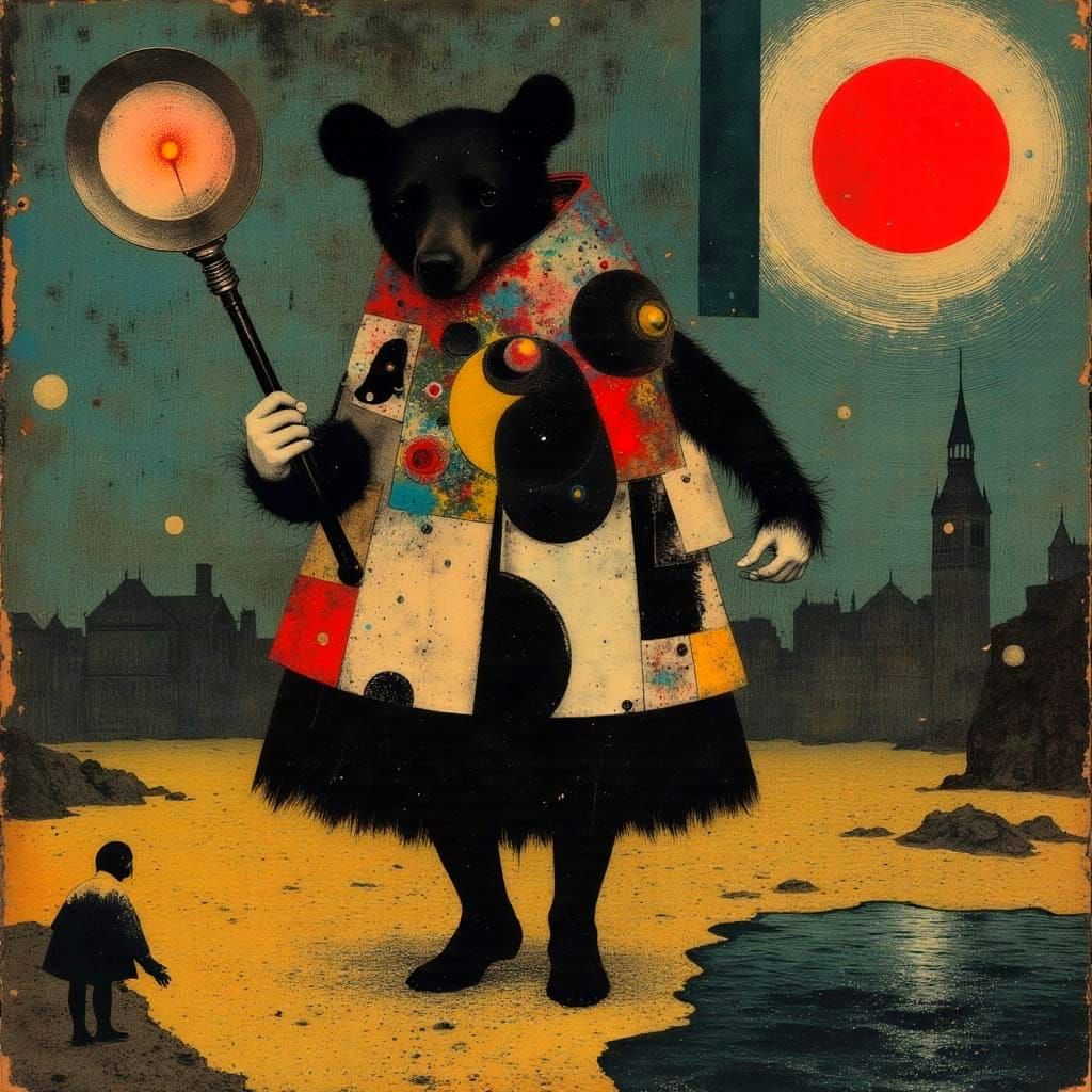 Vibrant Dancing Bear in Art Deco-Inspired Circus Spectacle