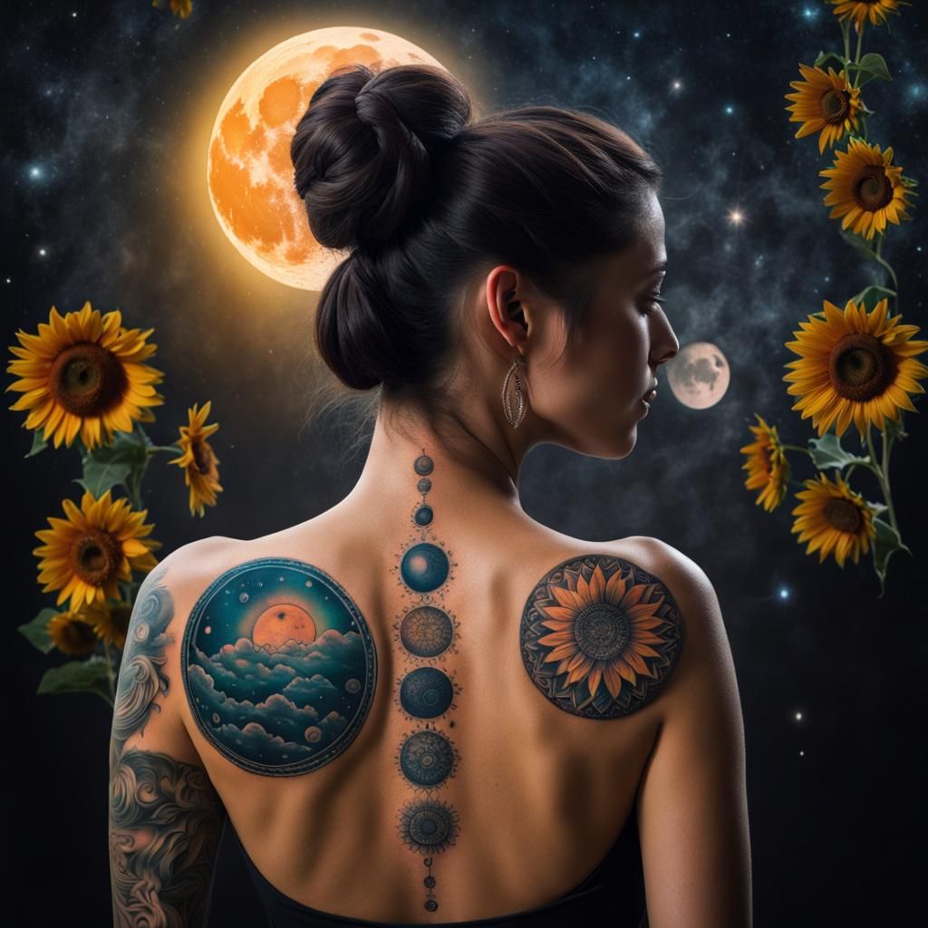 Sunflower Moon Tattoo: Celestial Body Art