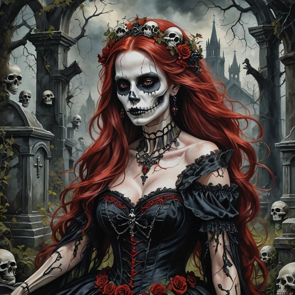 Gothic Goddess Portrait in Dark Fantasy Oil Painting