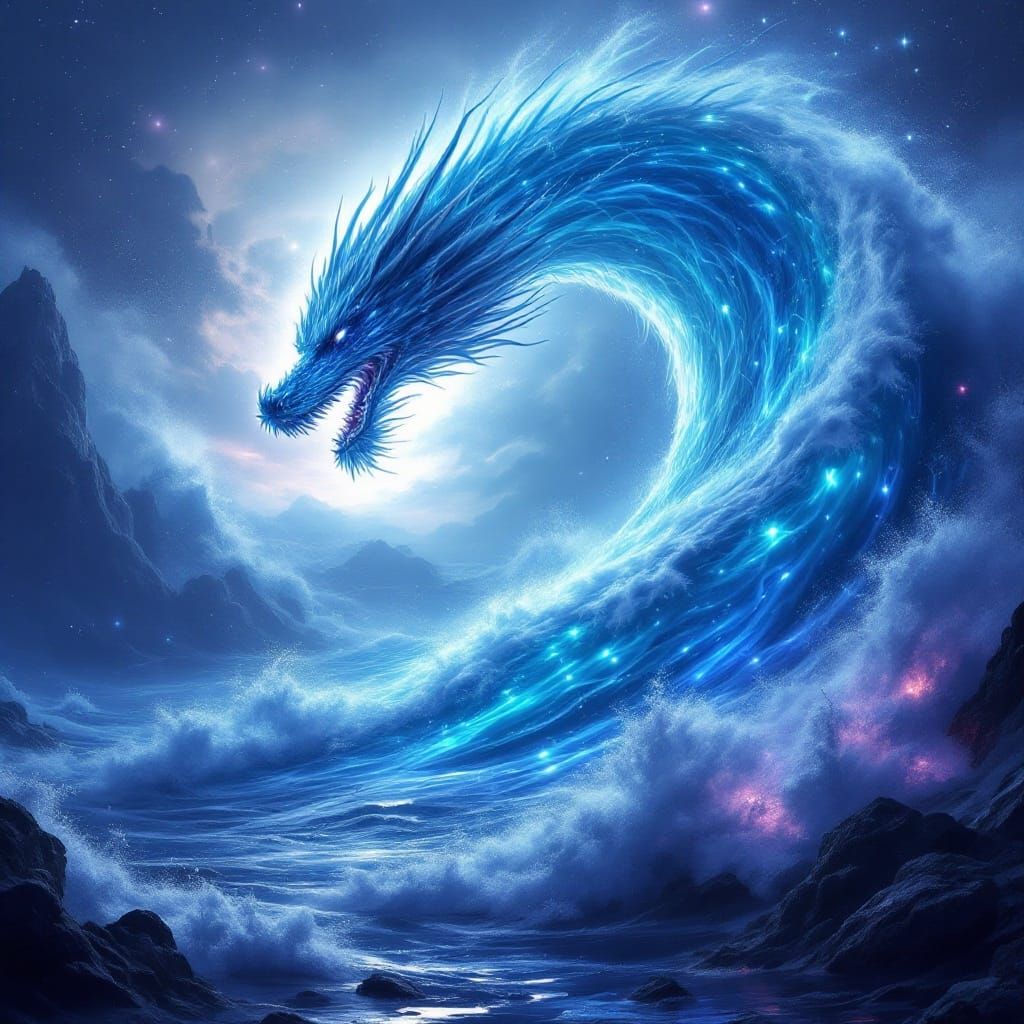 Dragon Wave: Lunar Seascape in Fantasy Concept Art