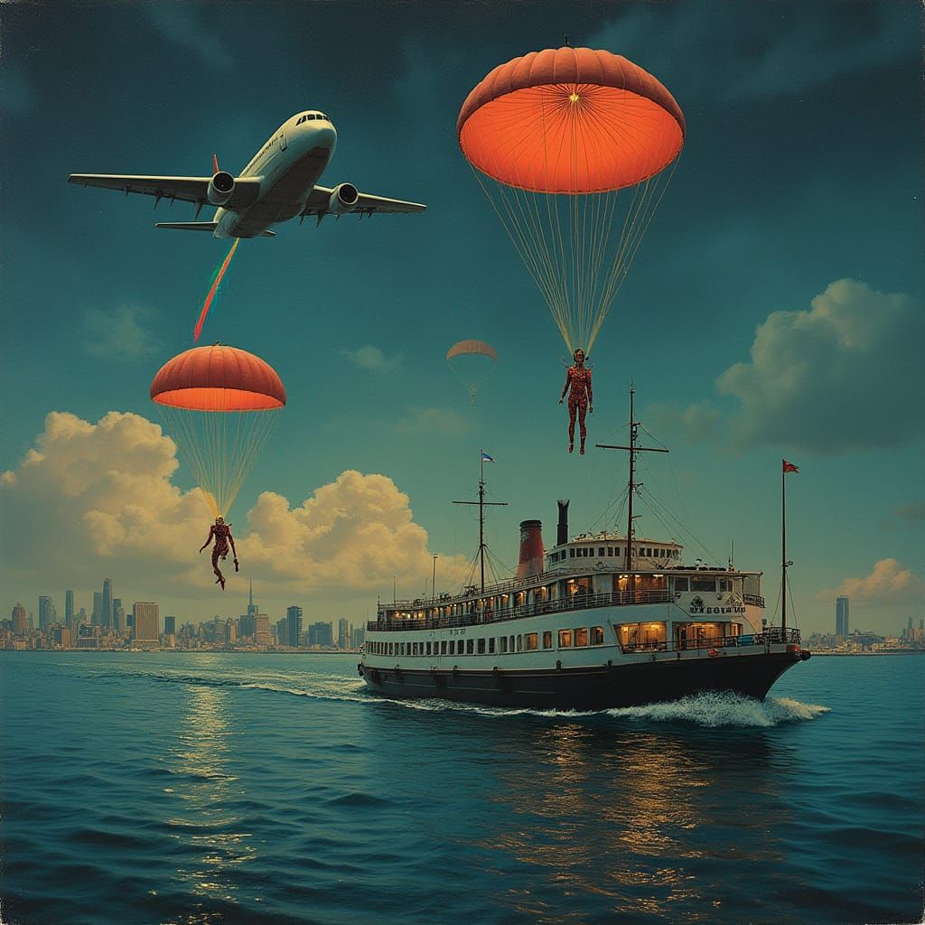 Surreal Staten Island Ferry Dreamscape in Bosch Style