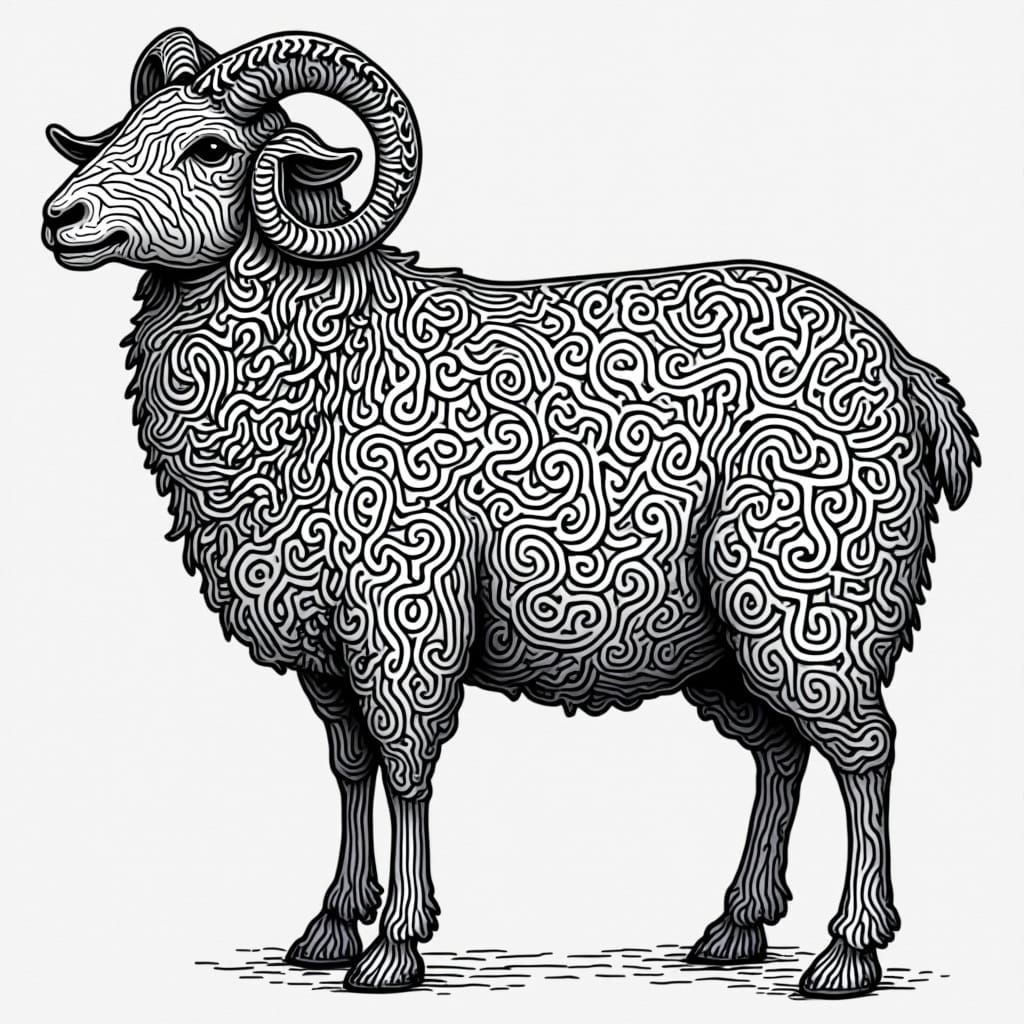 Surreal Geometric Patterns Unfold Inside a Majestic Sheep