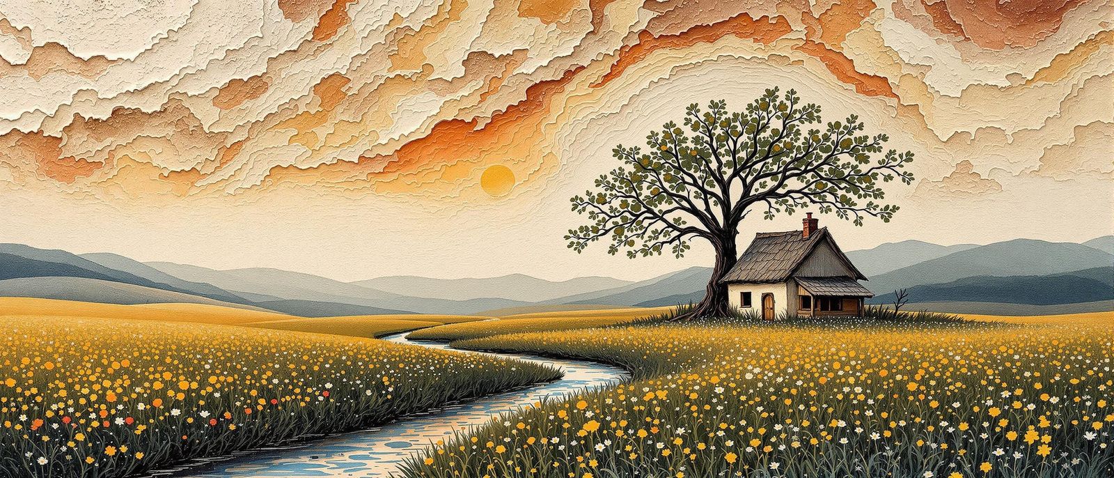 Cottage Clay Model in Abstract Expressionist Style