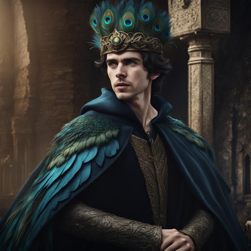 Medieval Prince with Peacock Feather Cloak