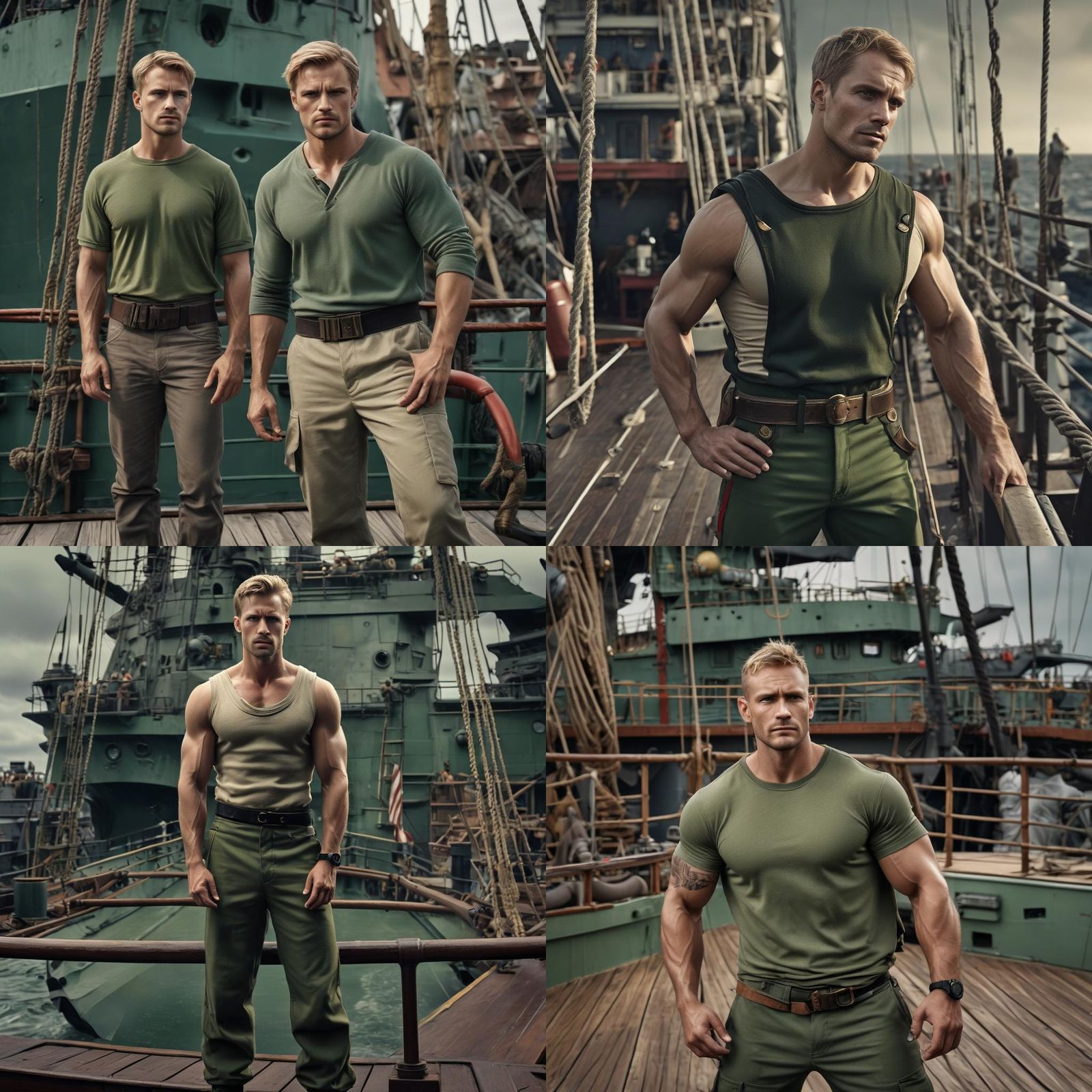 Handsome Sailor on Warship Deck in Photorealistic Style