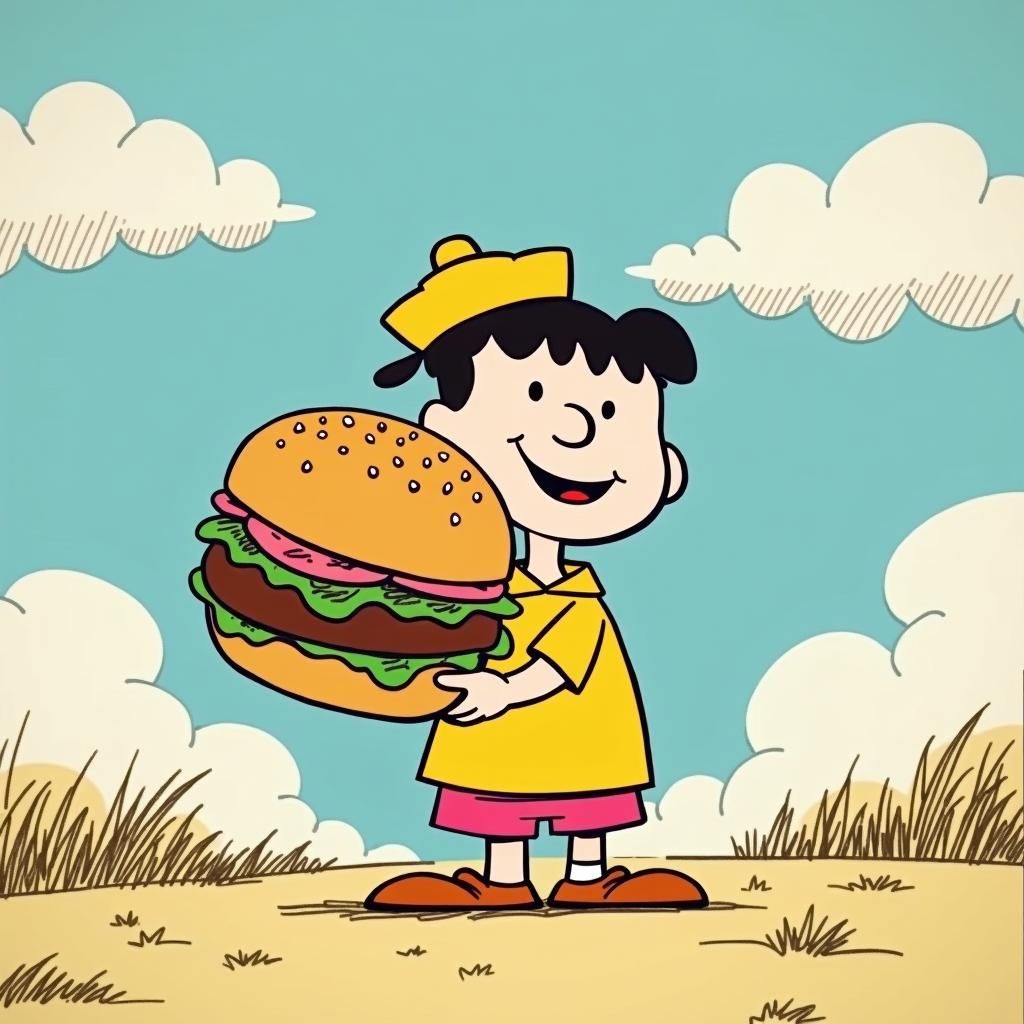Burger Bobble in Peanuts Animated Style