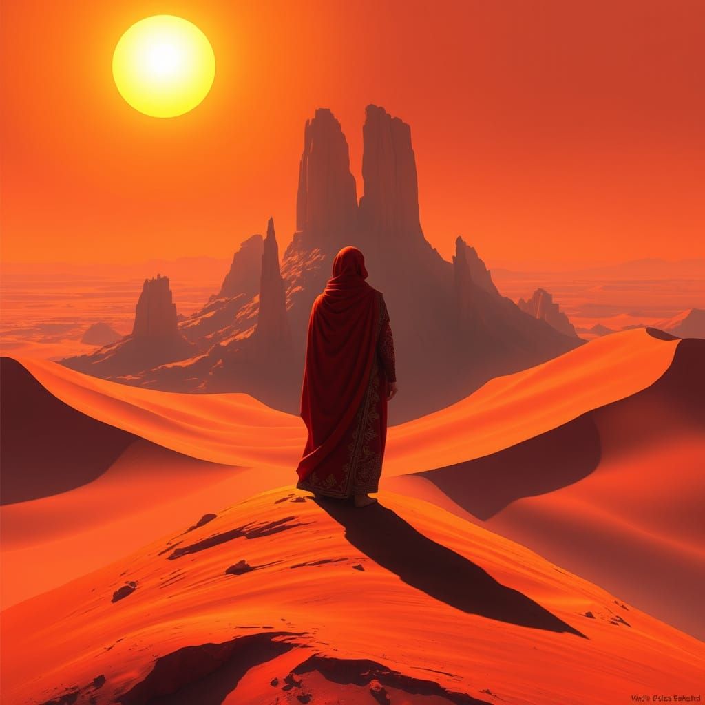 Crimson Desert Monk with Golden Embroidery