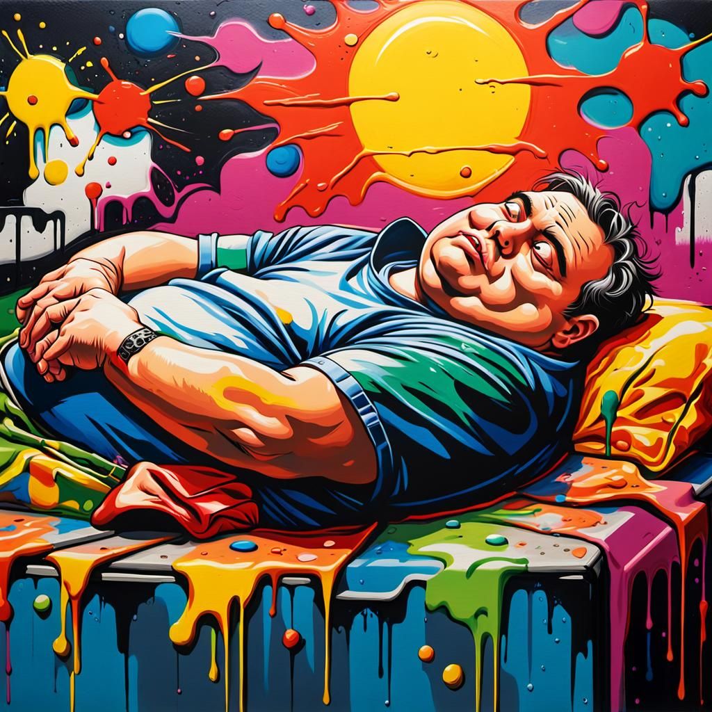 Man Asleep in Polychromatic Street Art Style