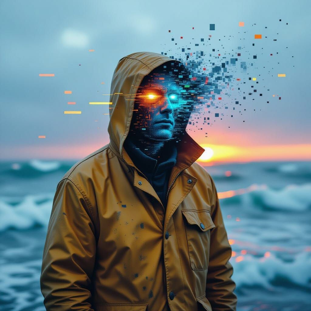 Lighthouse Keeper's Pixelated Demise: Digital Art