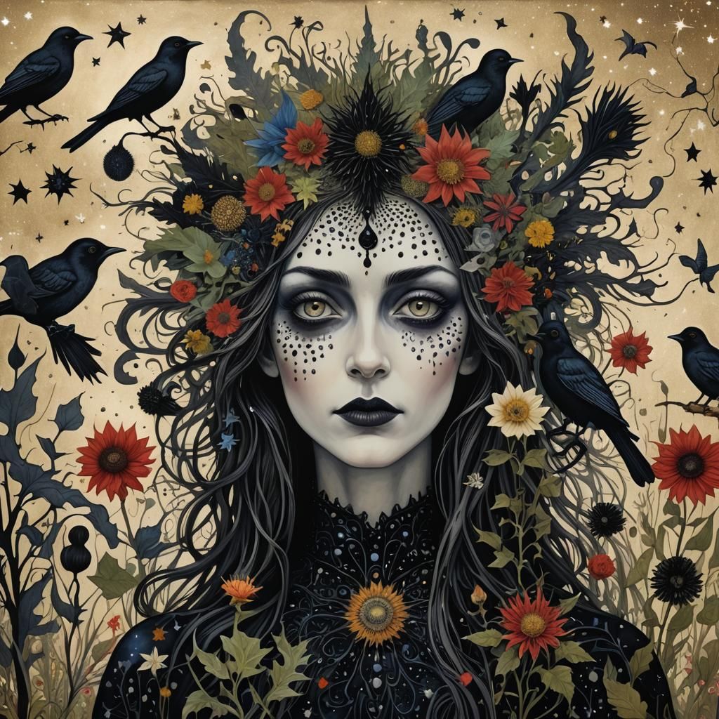 Goddess Athor Portrait in Encaustic Alebrije Style