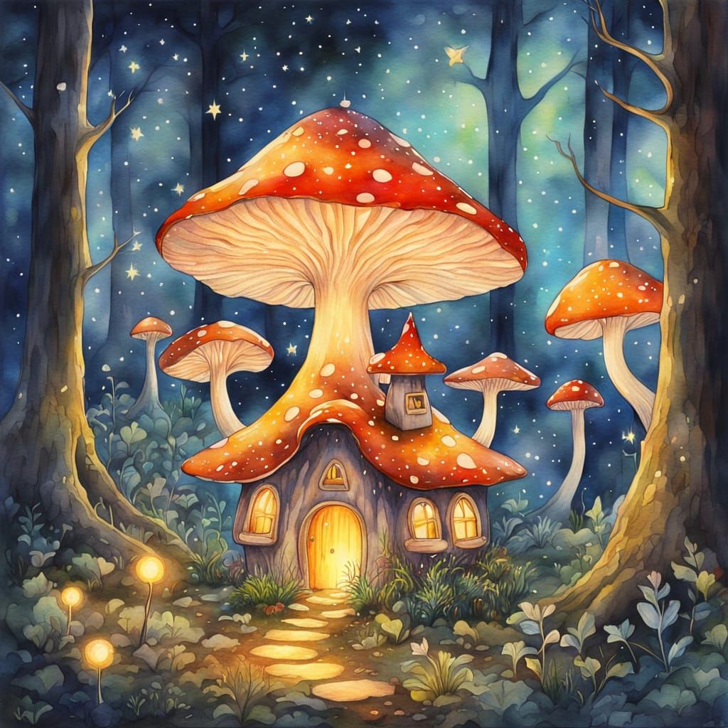 Whimsical Mushroom Abode in an Enchanted Forest