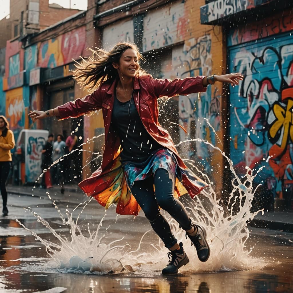Woman Dancing in Vibrant Graffiti Art Style