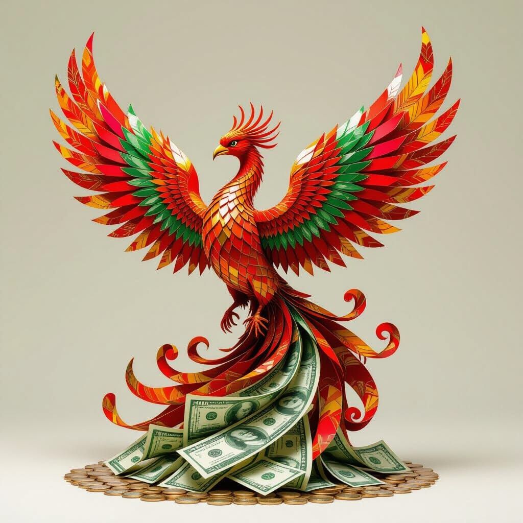 Phoenix Sculpture Made of Banknotes in Art Deco Style